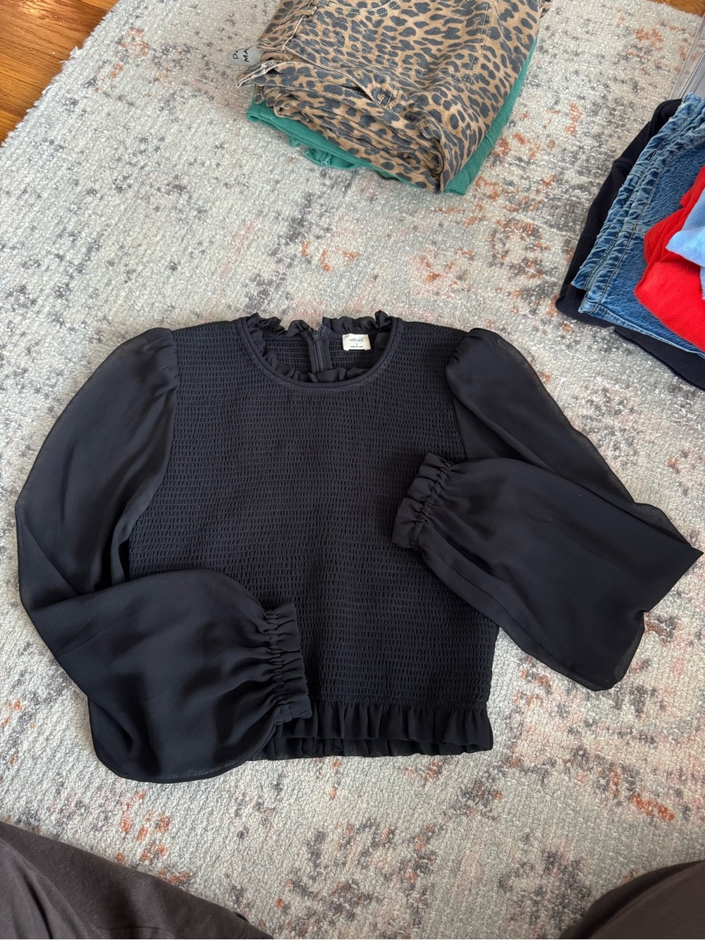 Wilfred Black Smocked Bodice Balloon Sleeve Blouse